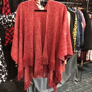 Red/silver glitter poncho Shaw